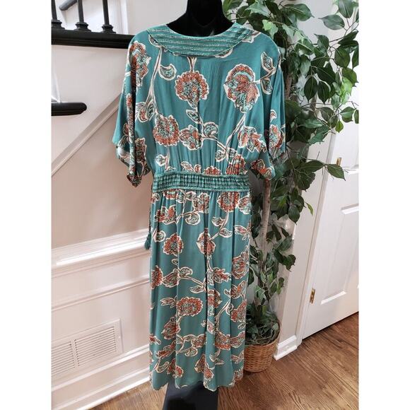 Knox Rose Women's Multi Floral Pleated V Neck Short Sleeve Long Maxi Dress Small - Picture 2 of 16